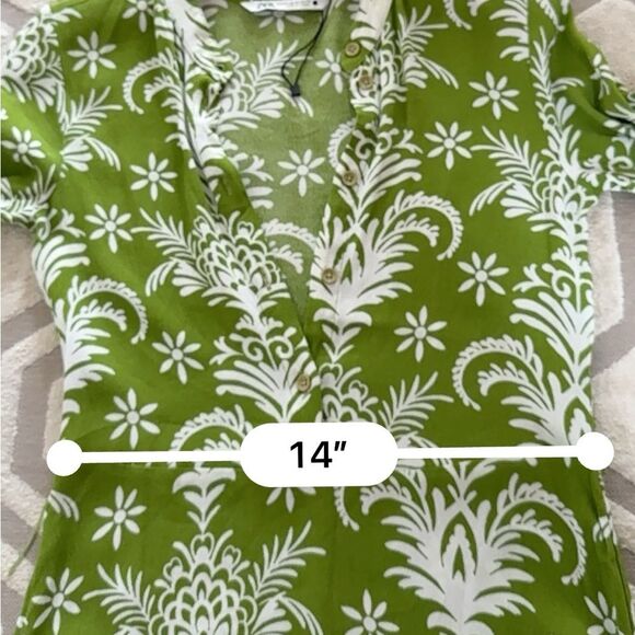 Zara Printed A-Line Midi Dress in Green and White XS NWOT - Picture 15 of 16